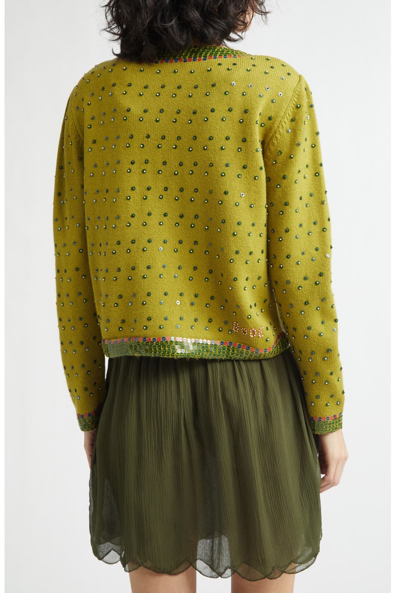 Fairyfloss Beaded Wool & Cashmere Cardigan, Alternate, color, GREEN