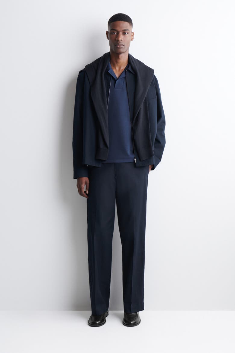 Jersey-Bonded Cotton-Twill Polo Shirt, Alternate, color, NAVY