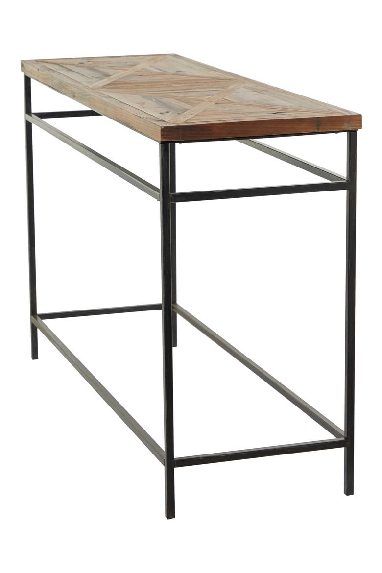 Black Metal Rustic Console Table with Brown Wood Top, Alternate, color, BROWN
