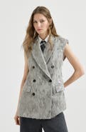Brunello Cucinelli Virgin wool and cashmere twill flannel vest with dazzling lynx embroidery