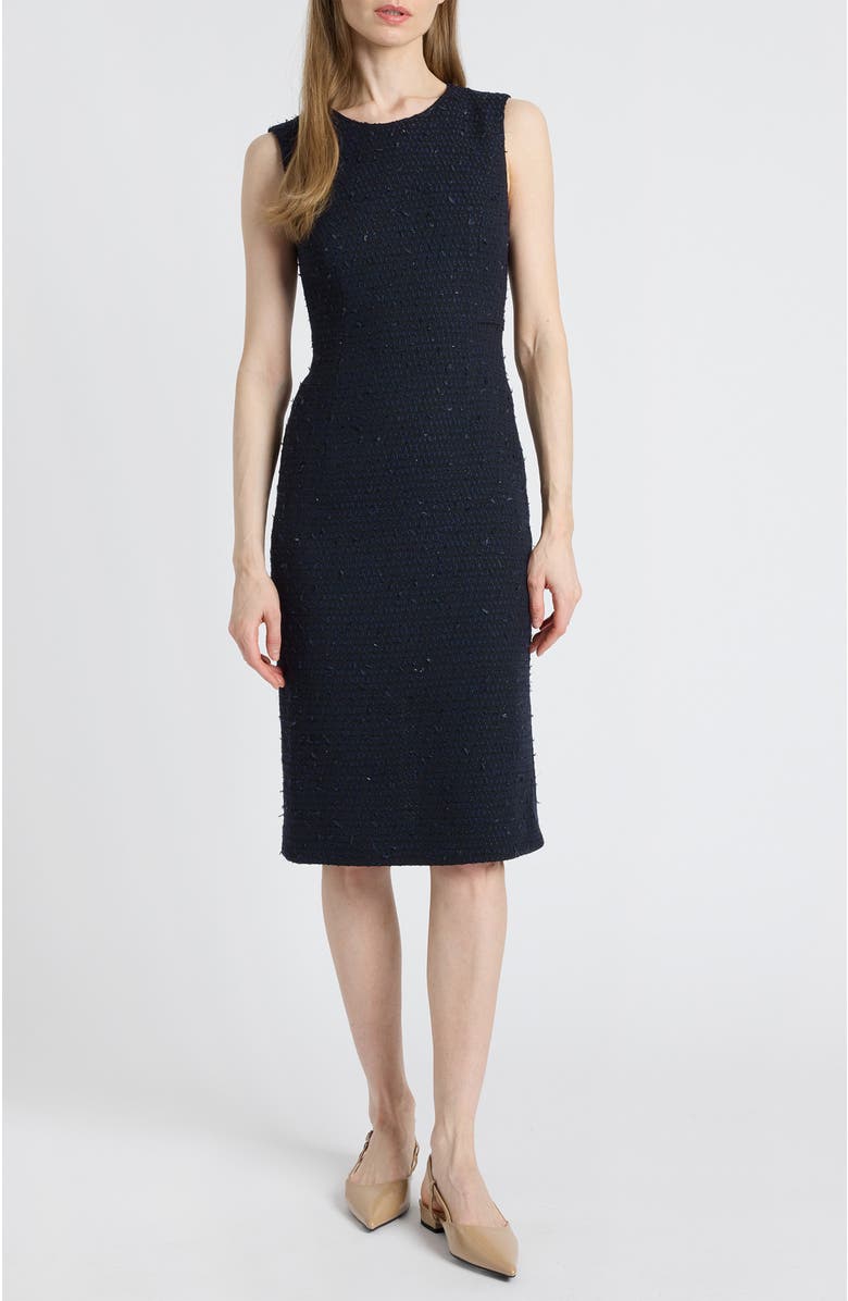Santorelli Britta Midi Sheath Dress in Luxury Tweed, Main, color, Midnight