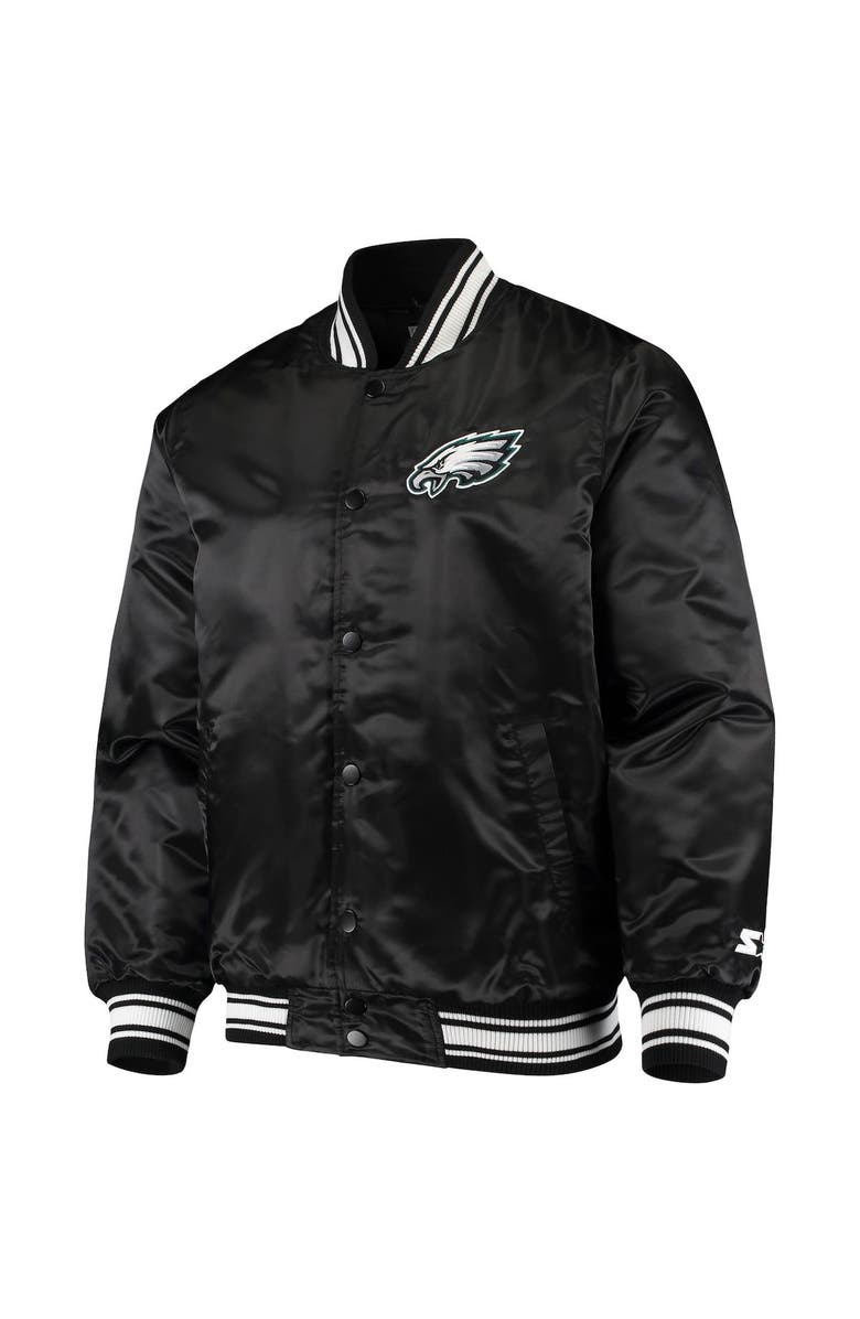 STARTER Men's Starter Black Philadelphia Eagles Locker Room Satin Varsity Full-Snap Jacket, Alternate, color,