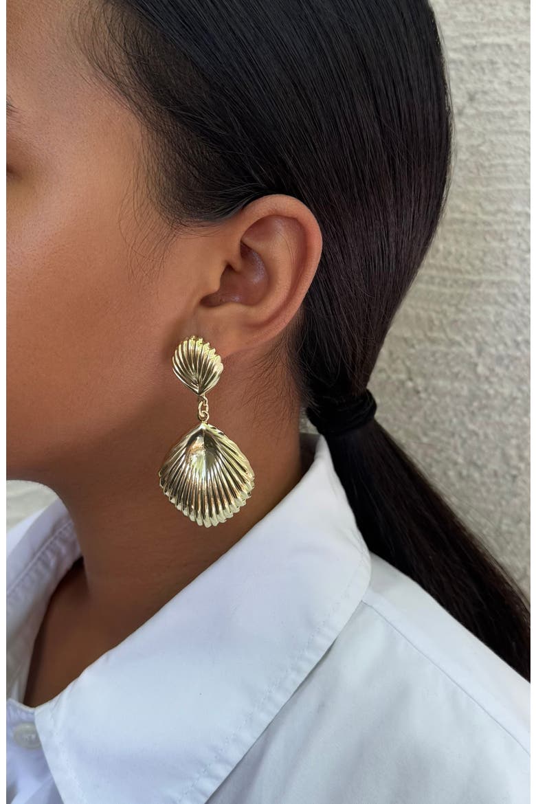 Shell Inspired Drop Earrings, Alternate, color, GOLD