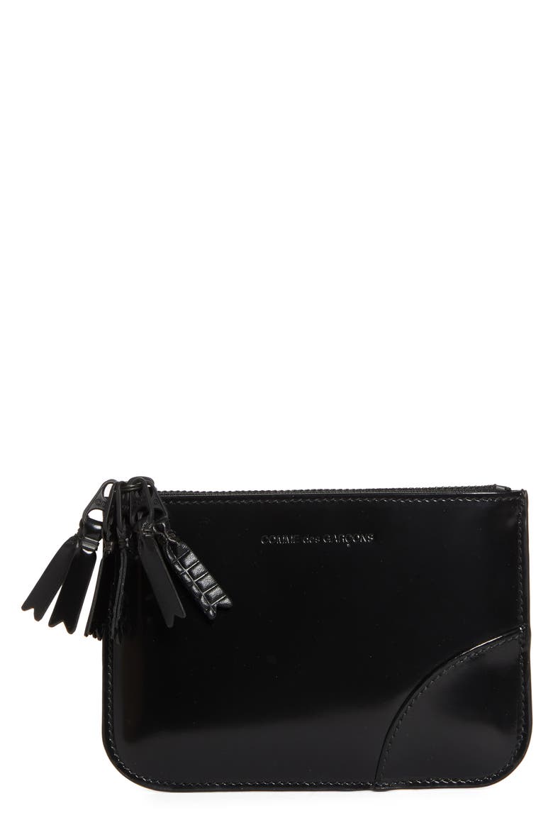 Small Zipper Medley Leather Pouch, Main, color, BLACK