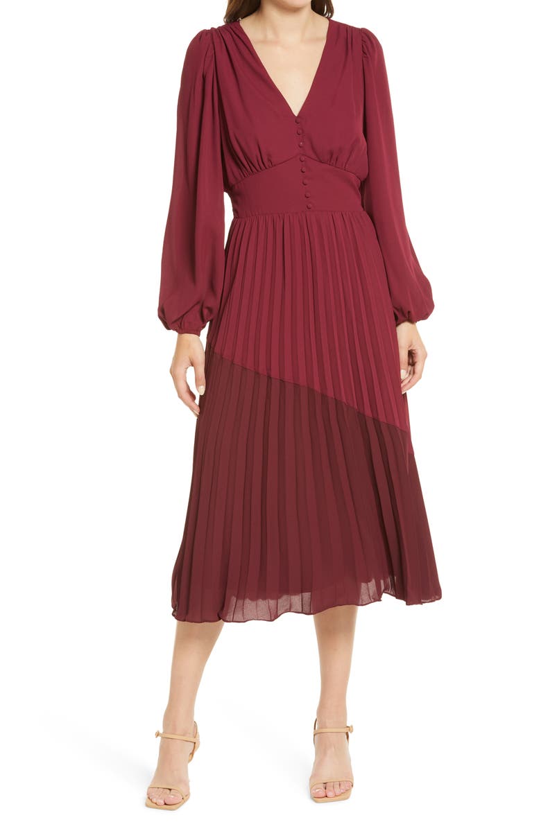 Chelsea28 Button Pleated Long Sleeve Maxi Dress, Main, color,