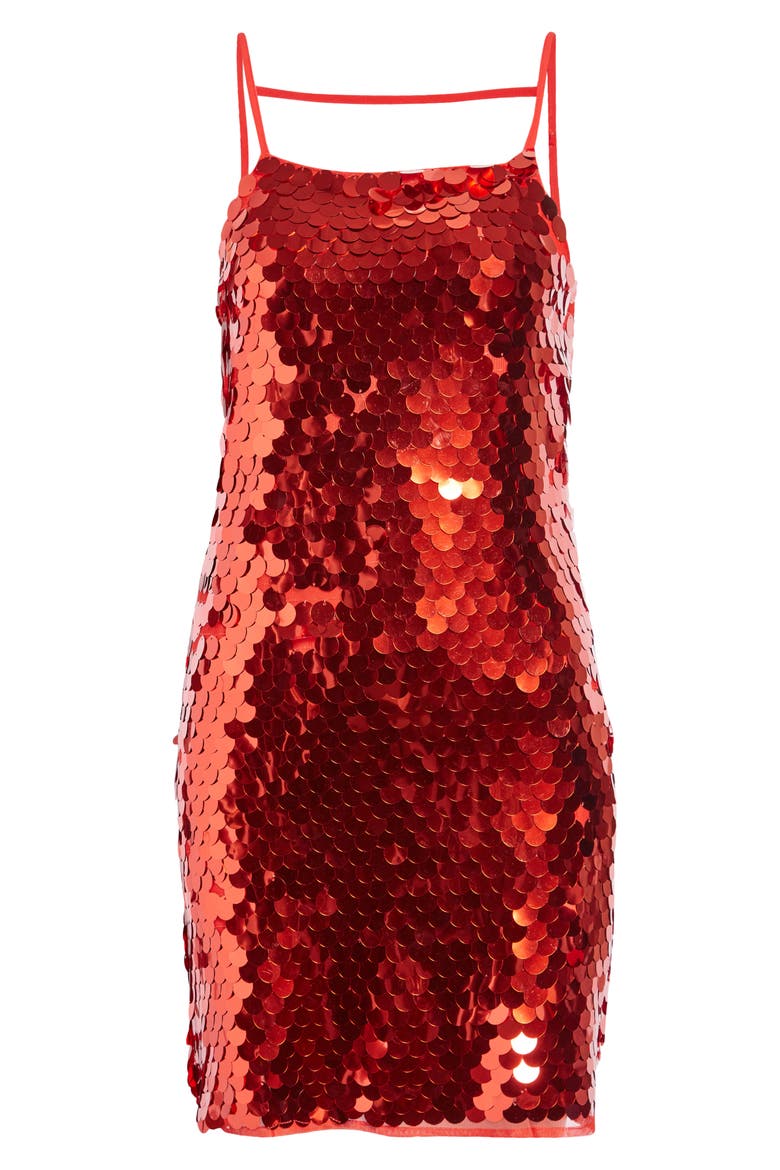 Sequin Disco Shift Minidress, Alternate, color, RED