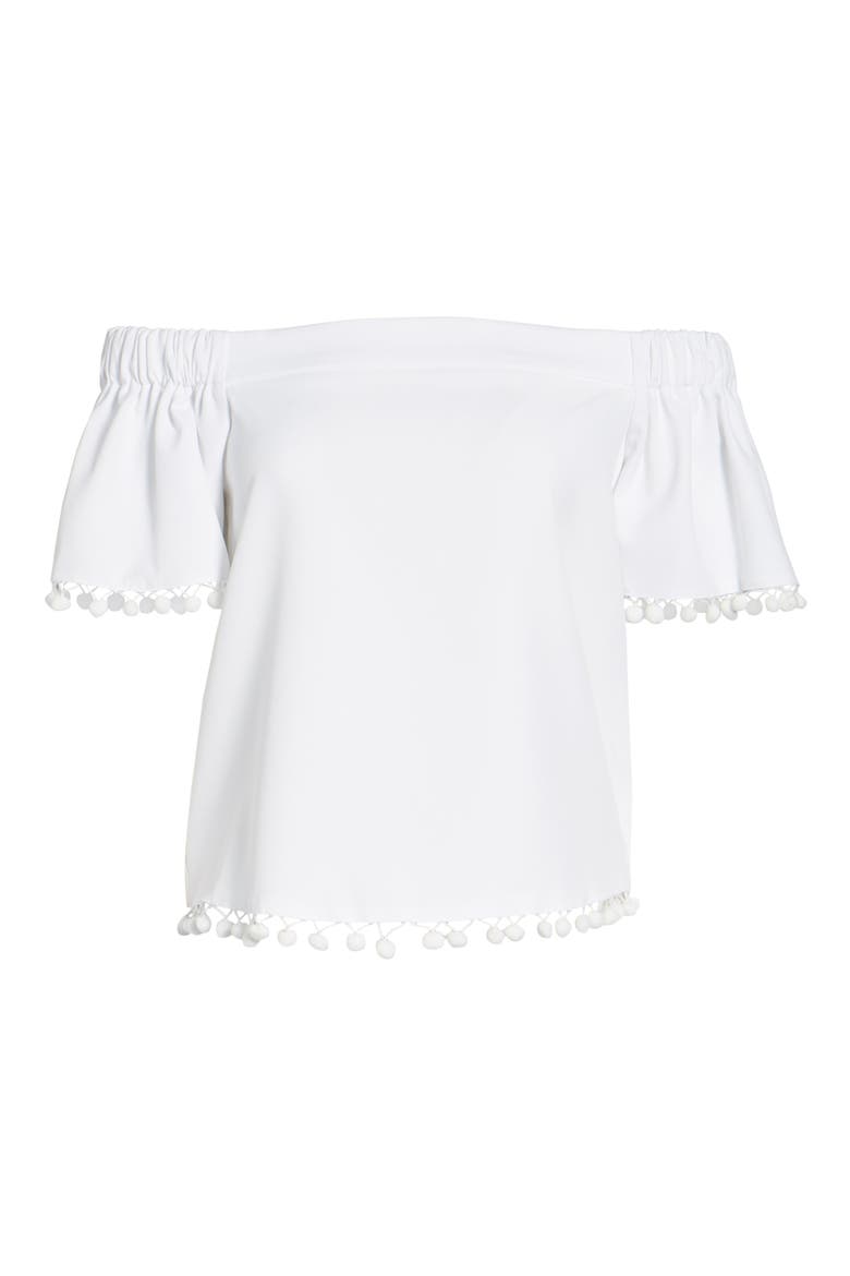 Pompom Off the Shoulder Top, Alternate, color, VELLUM