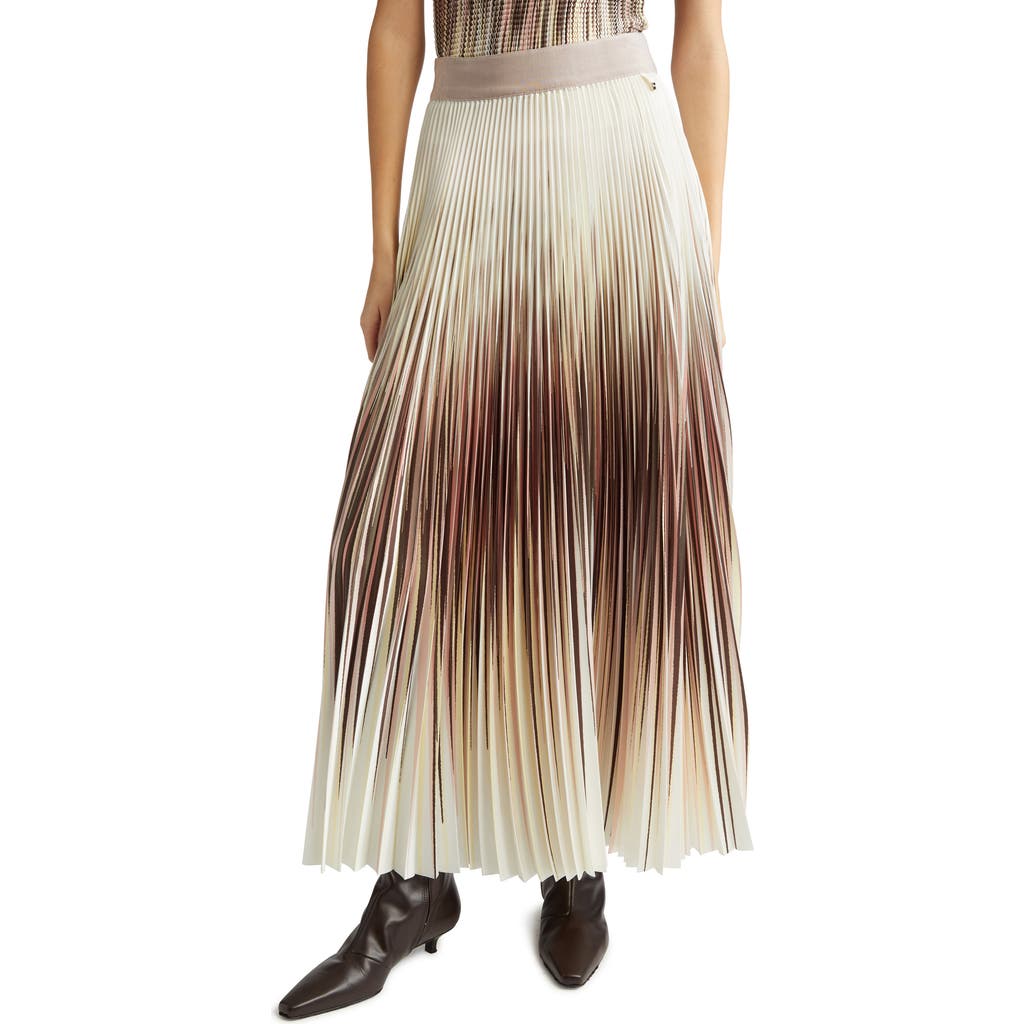 Herno Pleated A-line Midi Skirt With Ombre Abstract Print In Brown