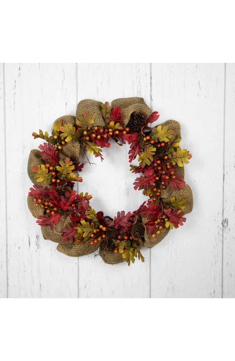 Northlight Rustic Burlap Fall Harvest Wreath with Acorns and Berries, 18-Inch, Alternate, color, 