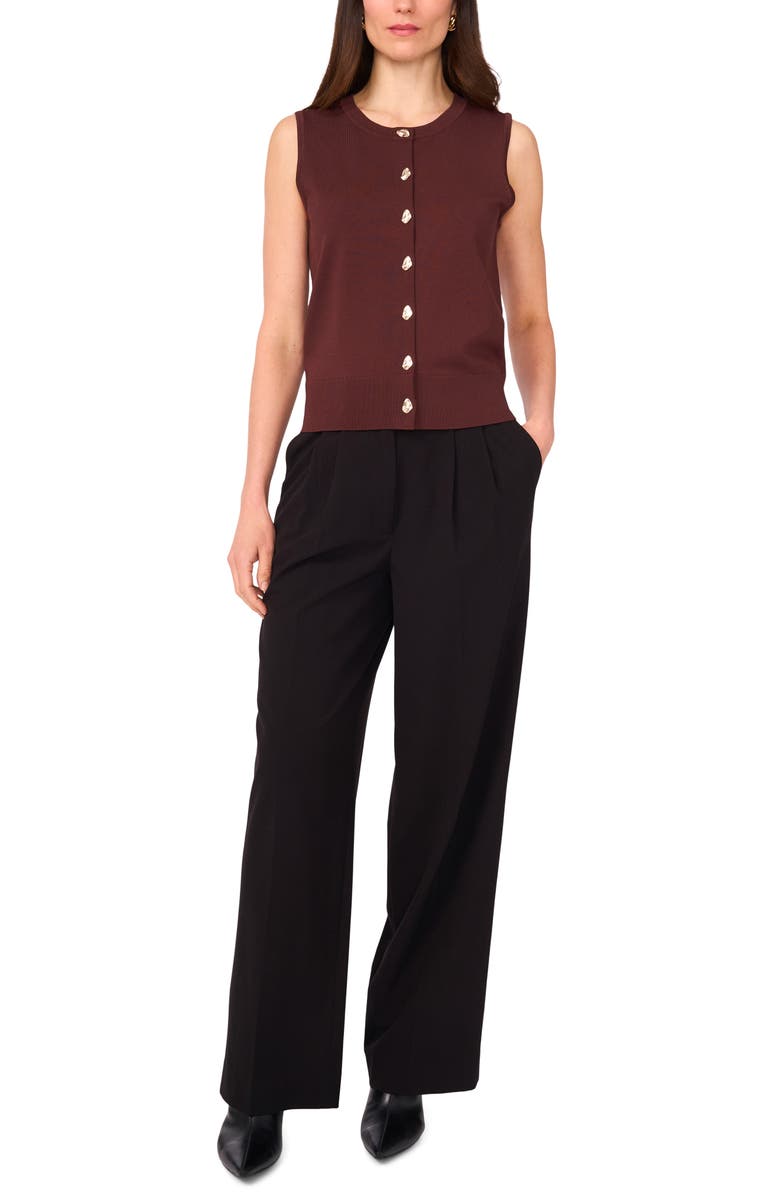 Vince Camuto Crewneck Button-Up Sweater Vest, Alternate, color, Rich Chocolate