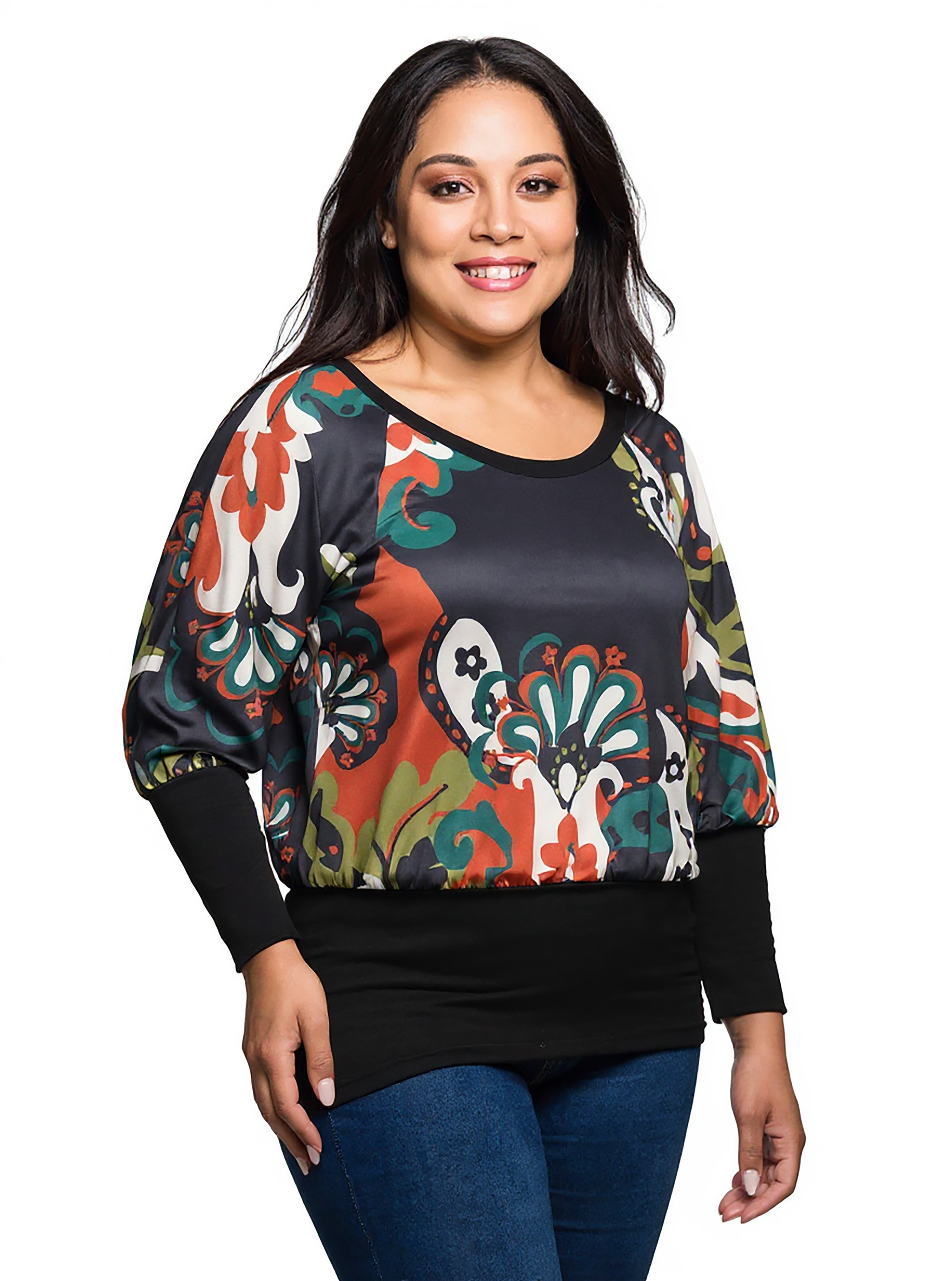 Curvy Essential Paisley Print Dolman Sleeve Banded Top - image 2