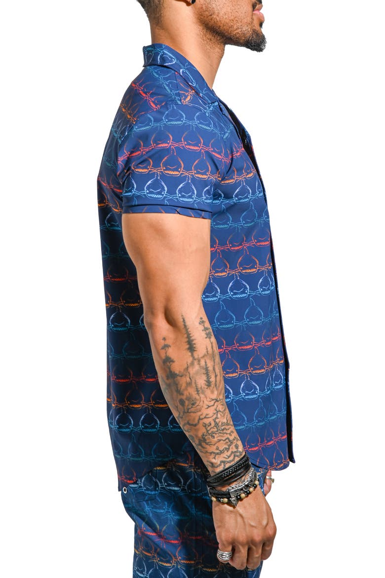Beachsharkwave Blue Cotton Camp Shirt, Alternate, color, BLUE