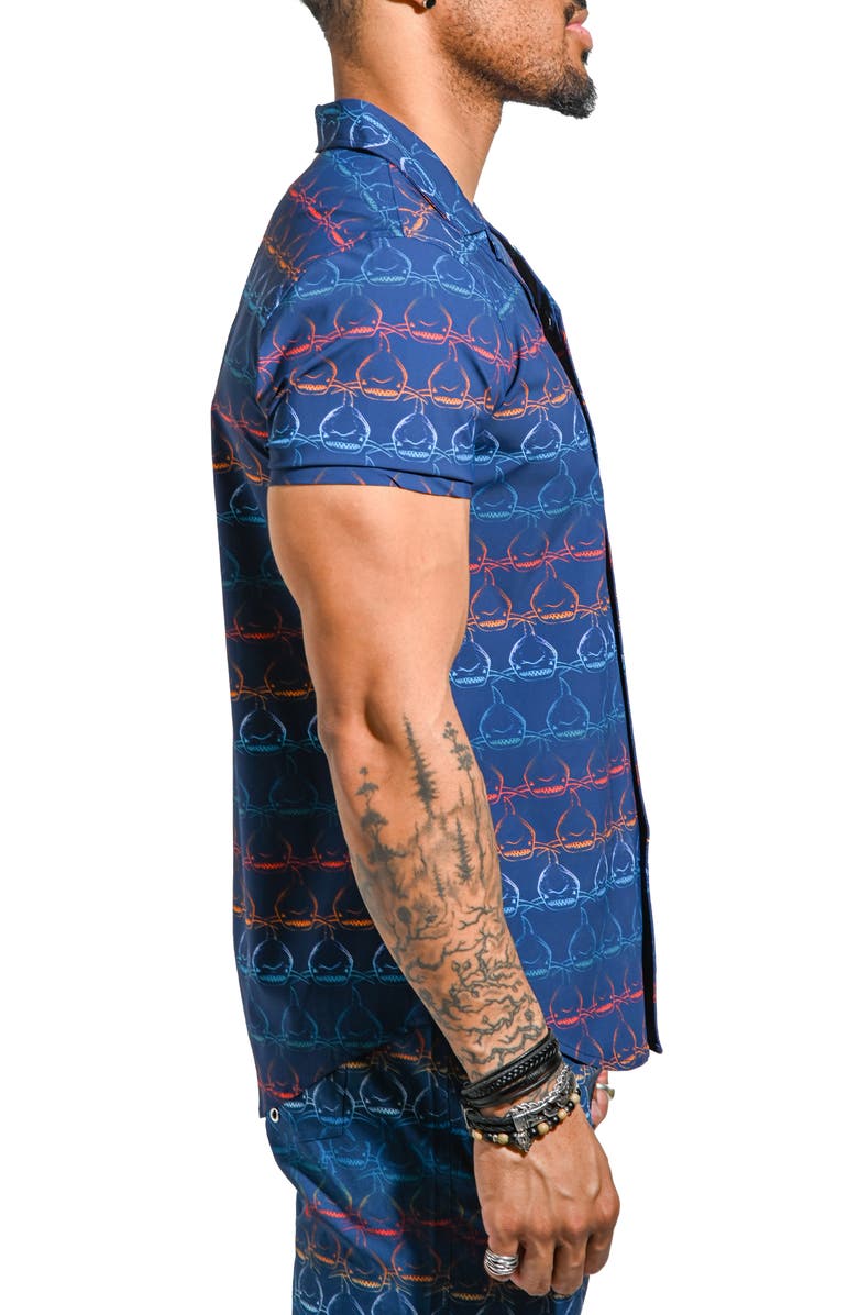 Maceoo Beachsharkwave Blue Cotton Camp Shirt, Alternate, color, Blue