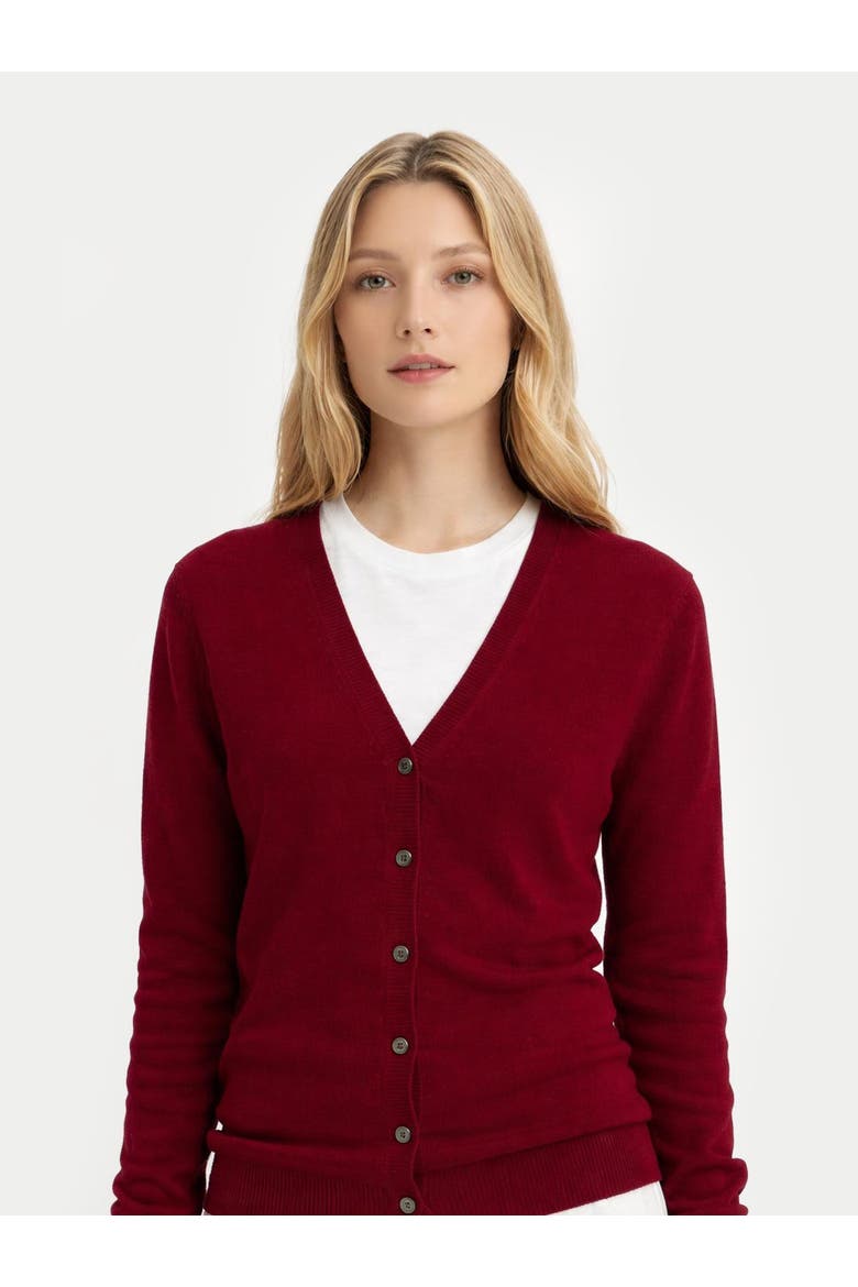 Timeless Cashmere V-Neck Cardigan, Alternate, color, bordeaux
