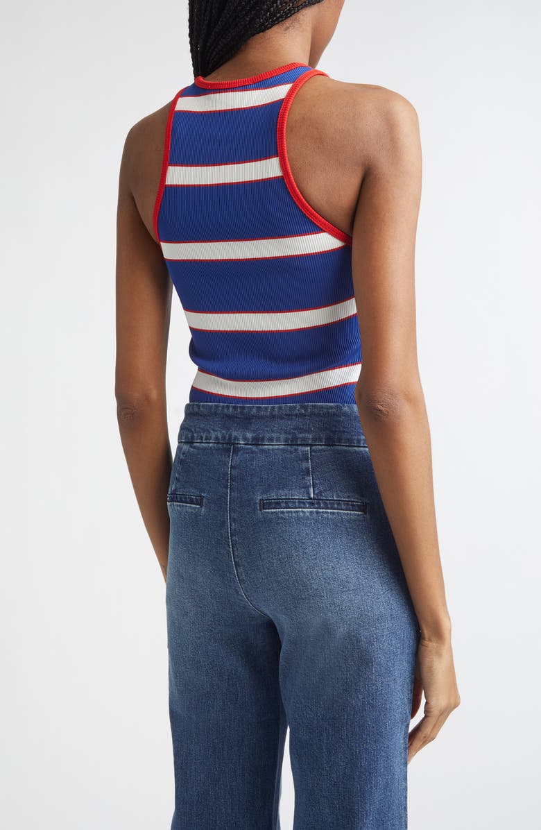 Alice + Olivia Pania Stripe Rib Racerback Tank, Alternate, color, Blue Stripe