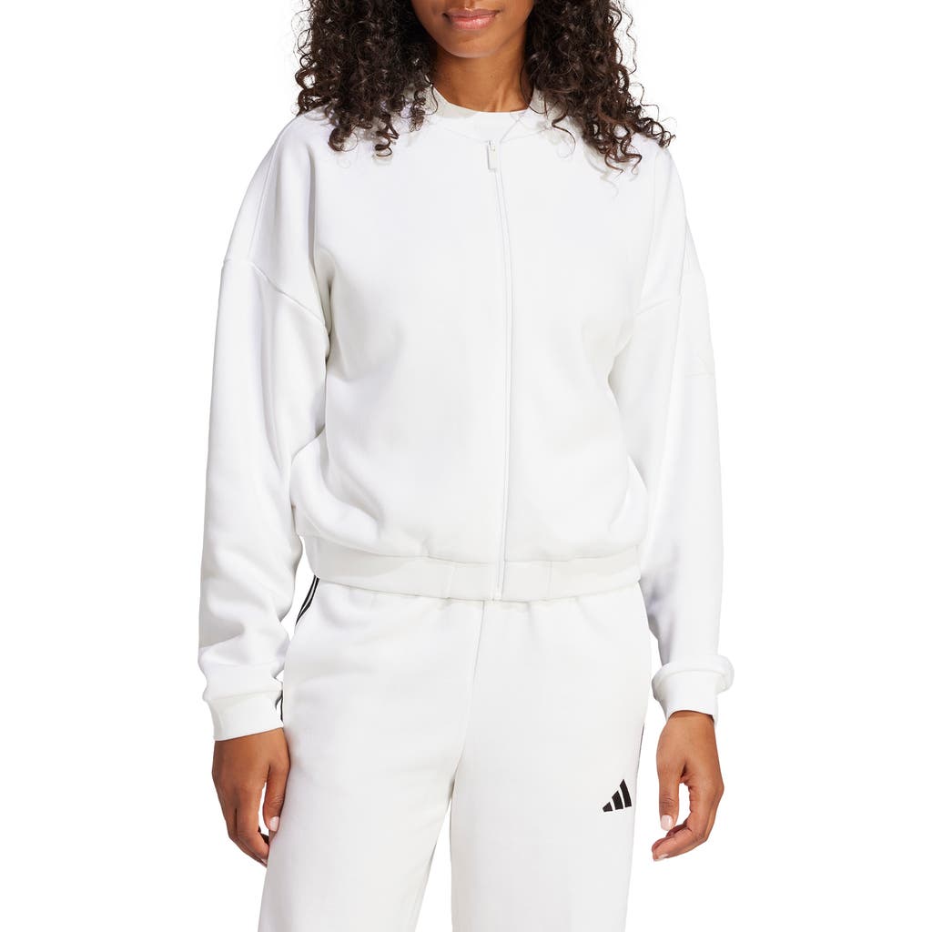 Adidas Originals Adidas Fleece Bomber Jacket In White