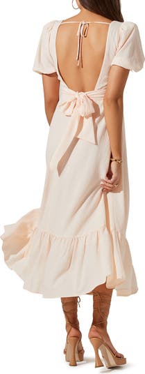 Tie Back Puff Sleeve Midi Dress