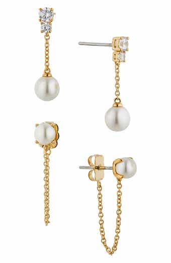 Nadri Dot Dot Dot Set of 2 Imitation Pearl Stud Drop Earrings