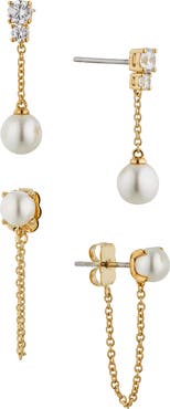Nadri Dot Dot Dot Set of 2 Imitation Pearl Stud Drop Earrings