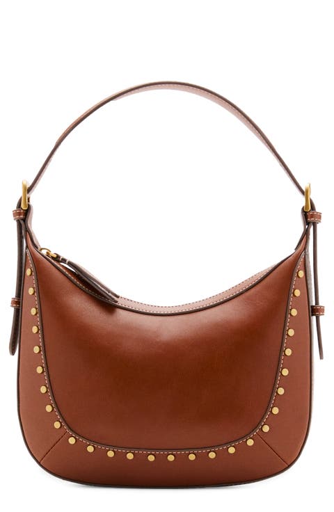 Small Studded Faux Leather Shoulder Bag