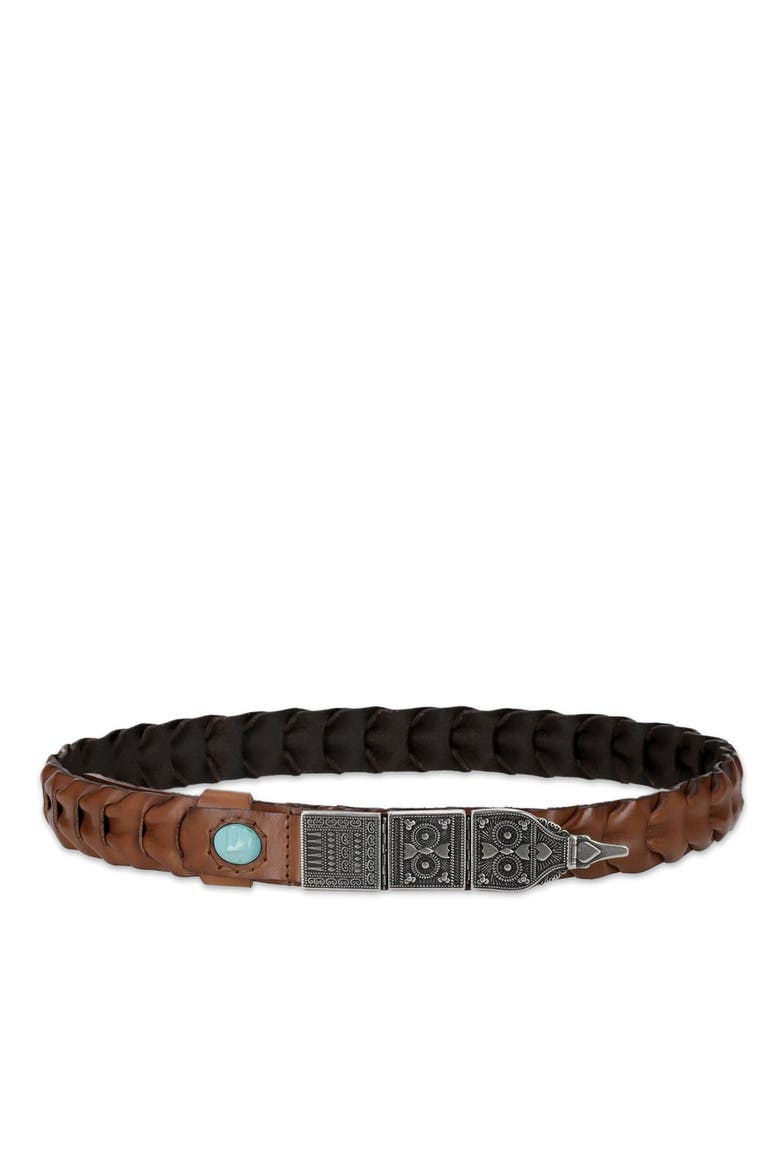 Tess Woven Leather Belt, Alternate, color, BROWN