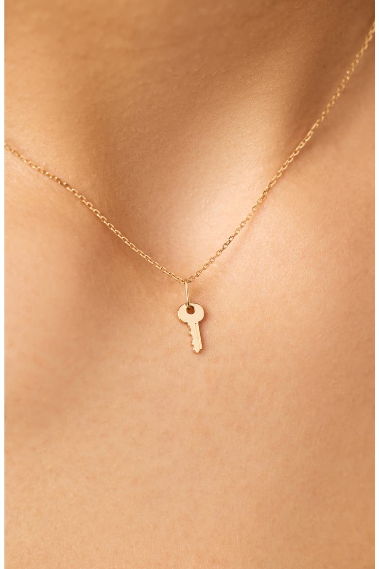 Gold Pendant Necklace - Key Charm Necklace, Alternate, color, Gold