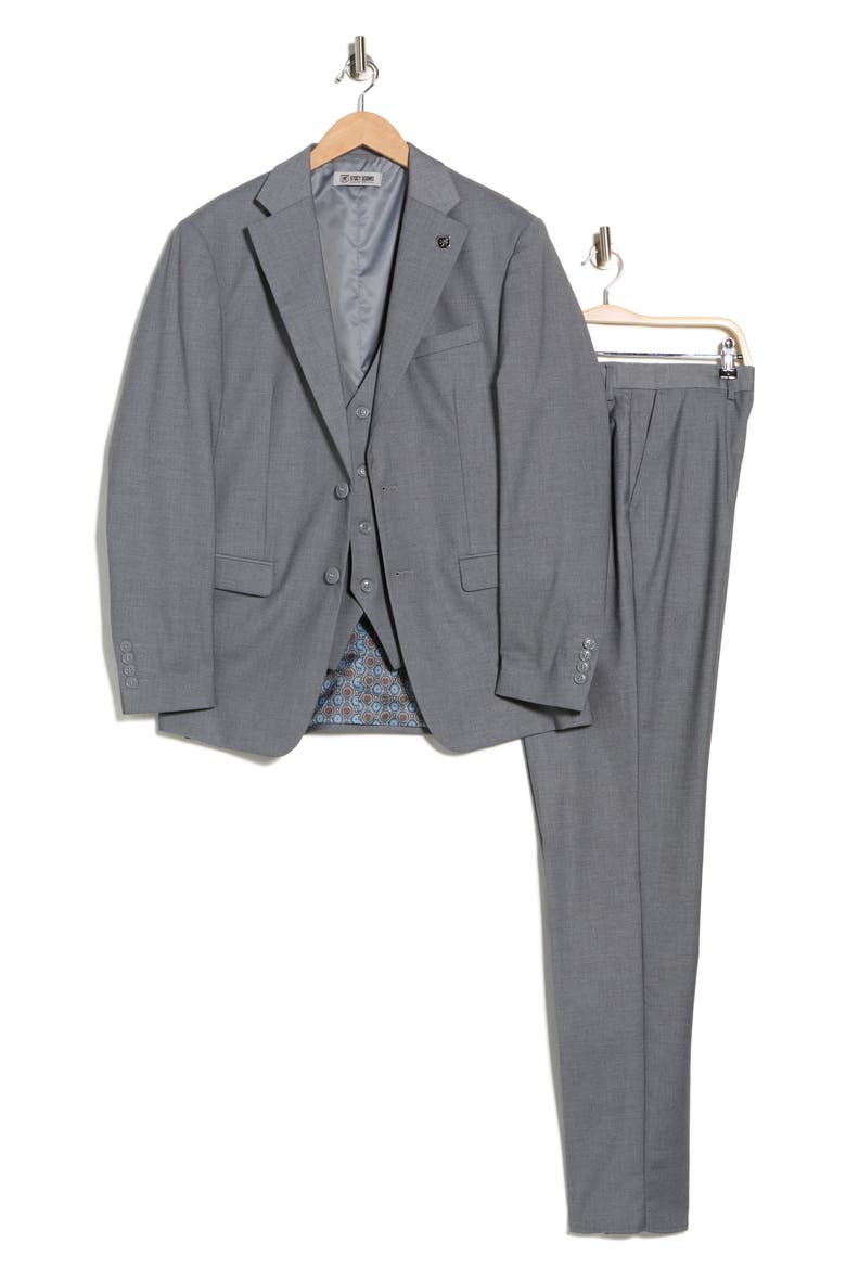Grey Mélange 3-Piece Suit, Alternate, color, MID GREY