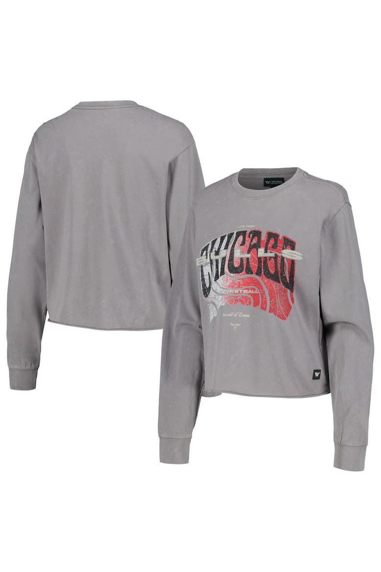 Women's The Wild Collective  Gray Chicago Bulls Band Cropped Long Sleeve T-Shirt, Main, color, Gray