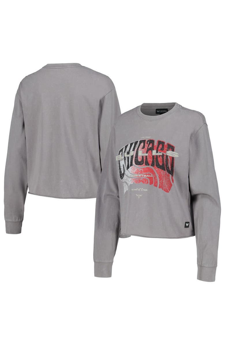 THE WILD COLLECTIVE Women's The Wild Collective  Gray Chicago Bulls Band Cropped Long Sleeve T-Shirt, Main, color, Gray