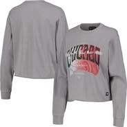 THE WILD COLLECTIVE Women's The Wild Collective  Gray Chicago Bulls Band Cropped Long Sleeve T-Shirt