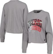 THE WILD COLLECTIVE Women's The Wild Collective  Gray Chicago Bulls Band Cropped Long Sleeve T-Shirt