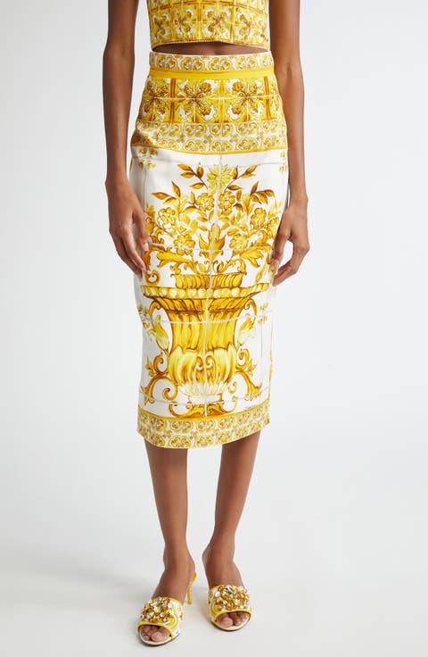 Majolica Stretch Silk Pencil Skirt