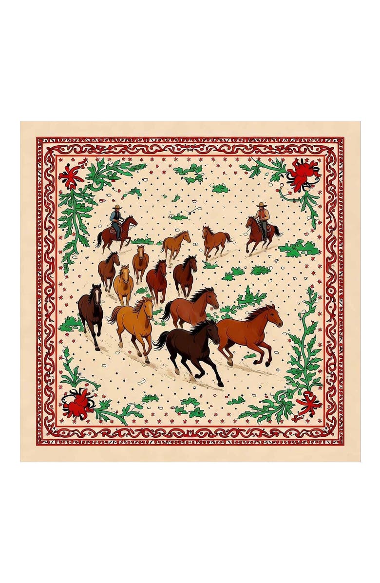 SILKSILKY Pure Silk Horse Herd Square Scarf, Main, color, Yellow