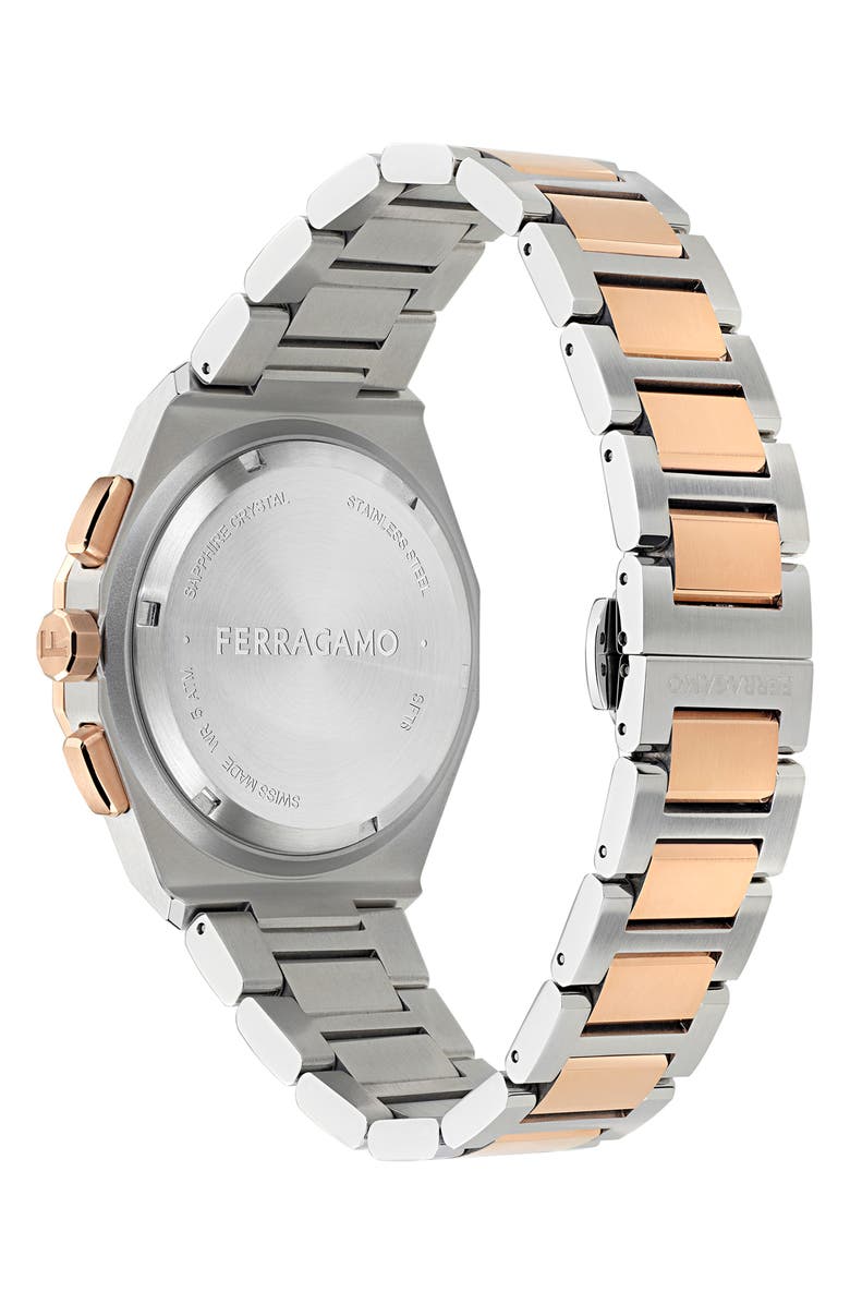 FERRAGAMO Edge Chronograph Two-Tone Bracelet Watch, 42mm, Alternate, color, Chrome Two Tone