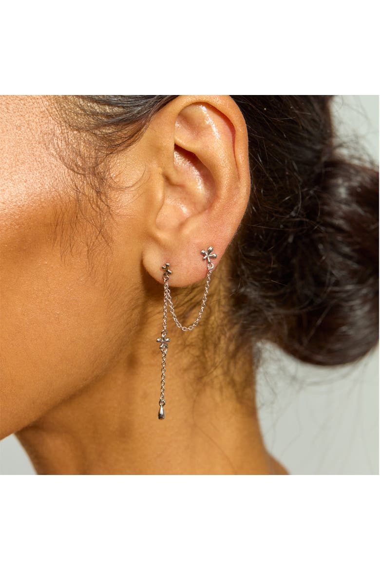Splash Double Post Earring with Drop, Alternate, color, Sterling Silver