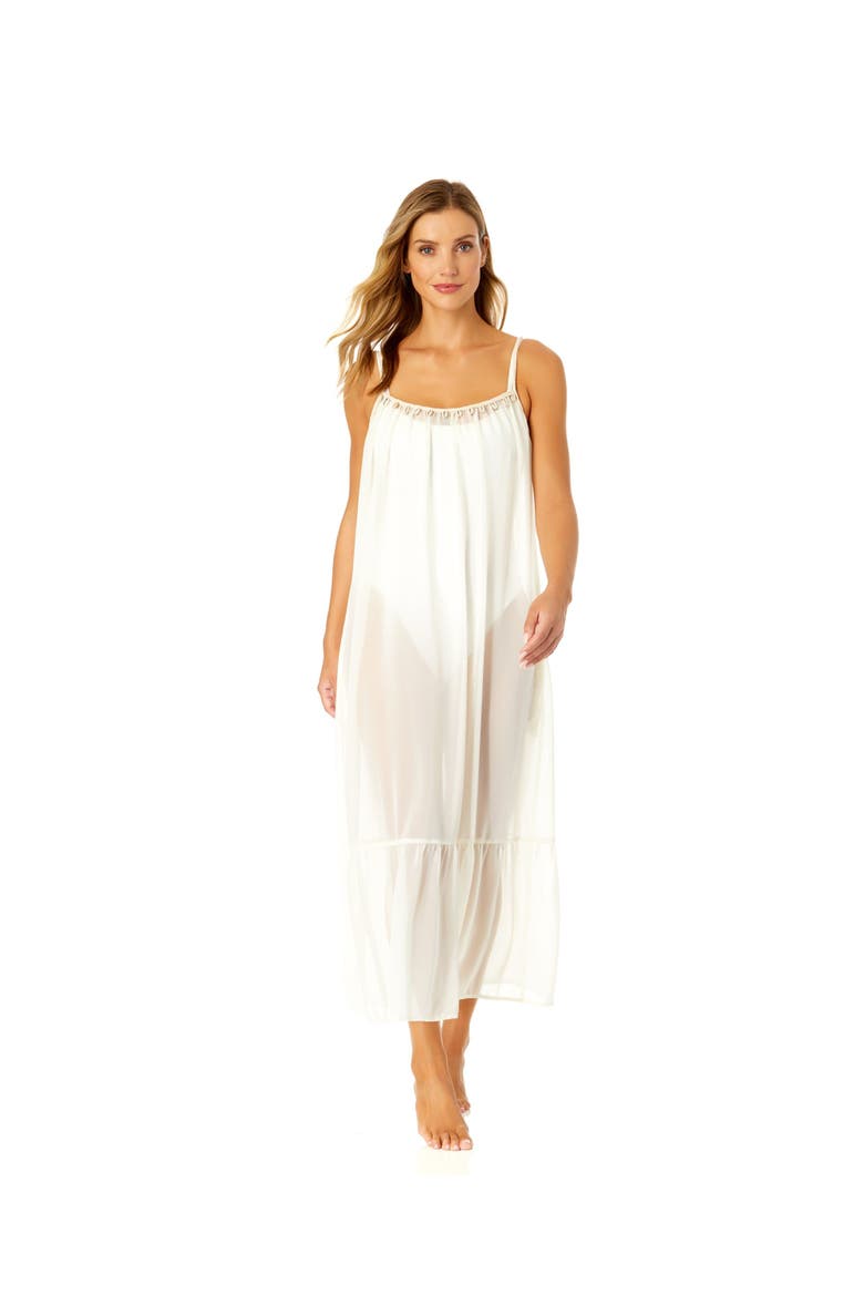 Women's Adjustable Maxi Dress with Seashell Trim Cover Up, Alternate, color, Gardenia