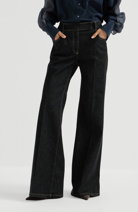Comfort no-fade denim flared trousers with monili
