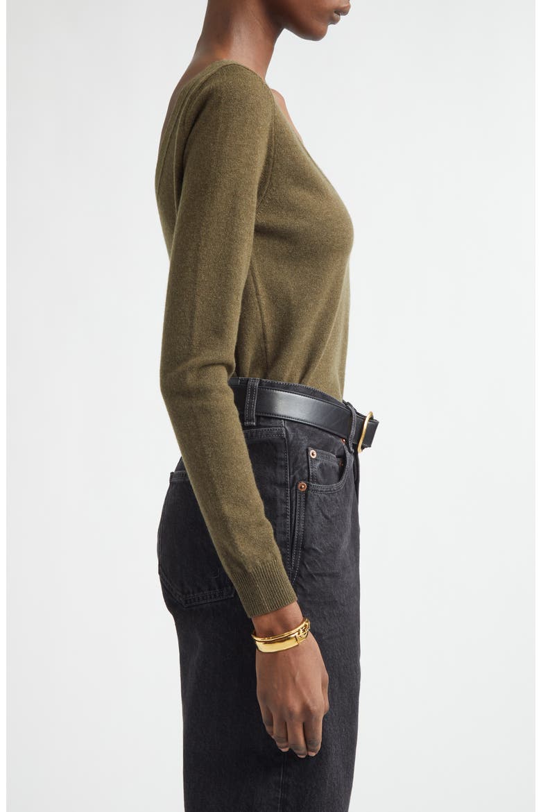 Deep V-Neck Cashmere Sweater, Alternate, color, KHAKI MILITAIRE