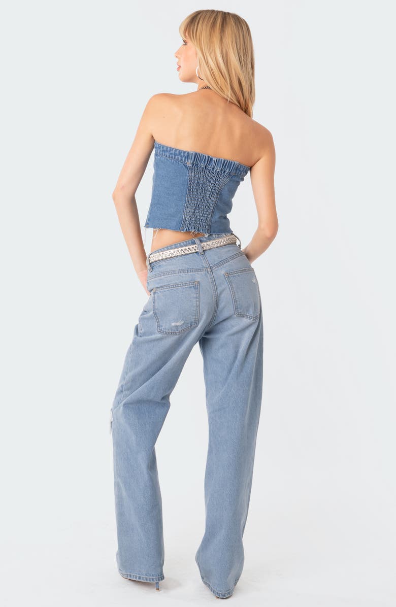 EDIKTED River Strapless Denim Crop Top, Alternate, color, 
