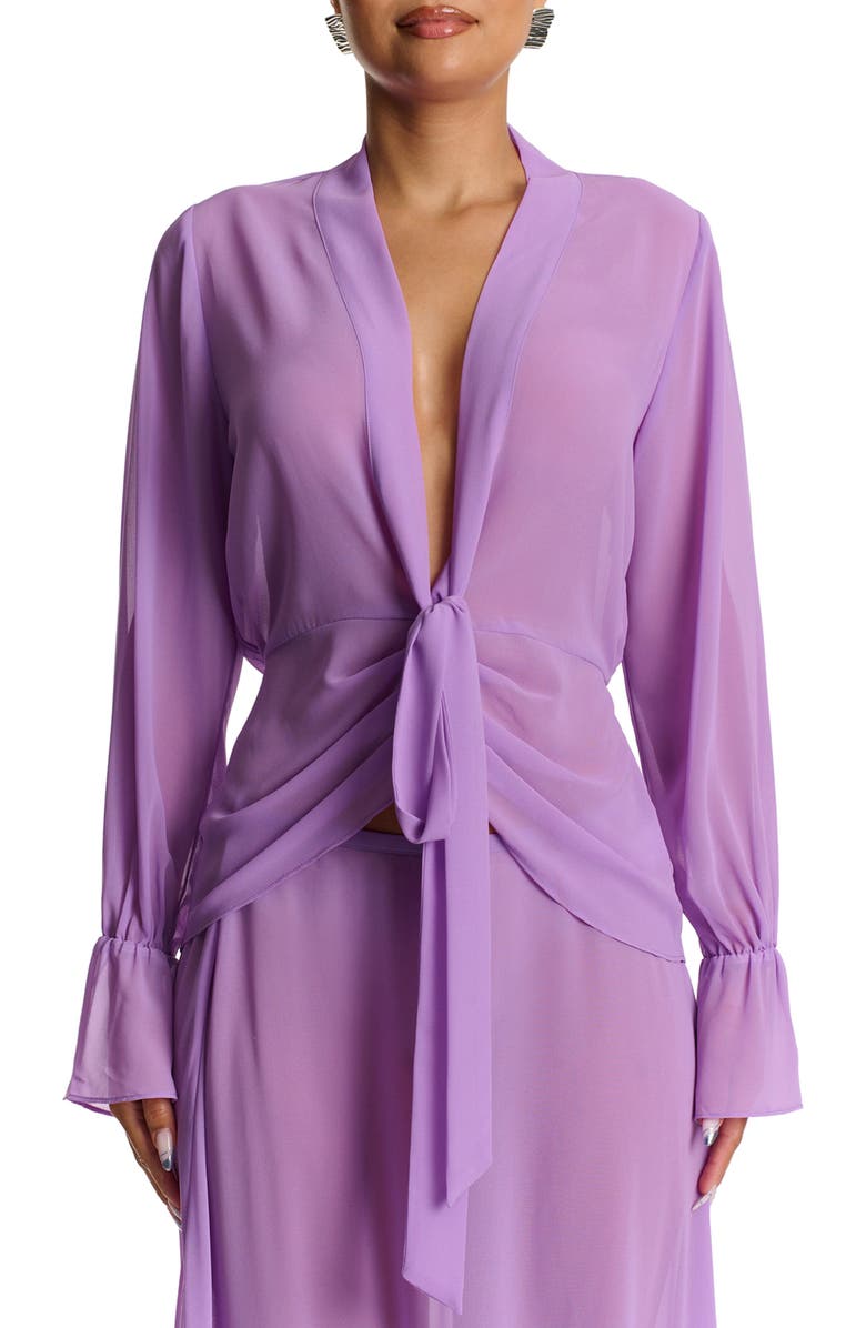 Naked Wardrobe Plunge Tie Front Chiffon Top, Main, color, Violet