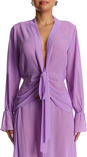 Plunge Tie Front Chiffon Top