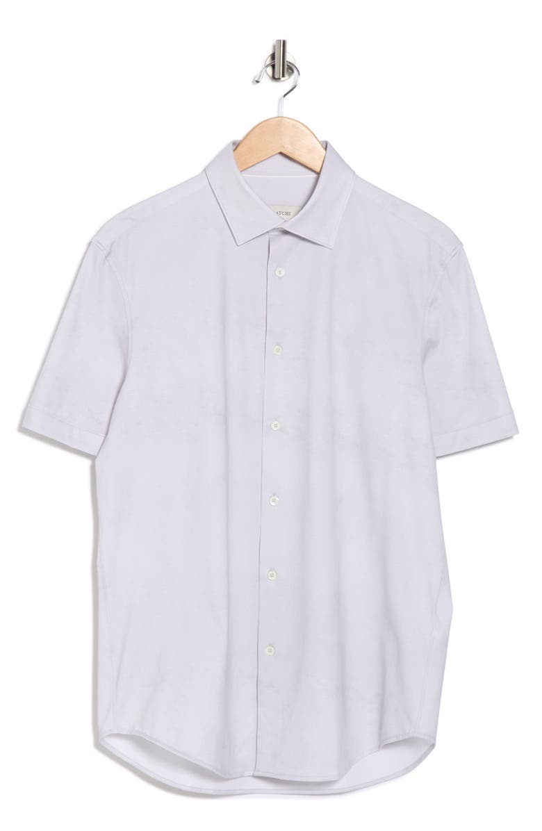 Bugatchi Miles Short Sleeve 8-Way Stretch OoohCotton<sup>®</sup> Button-Up Shirt, Alternate, color, Platinum