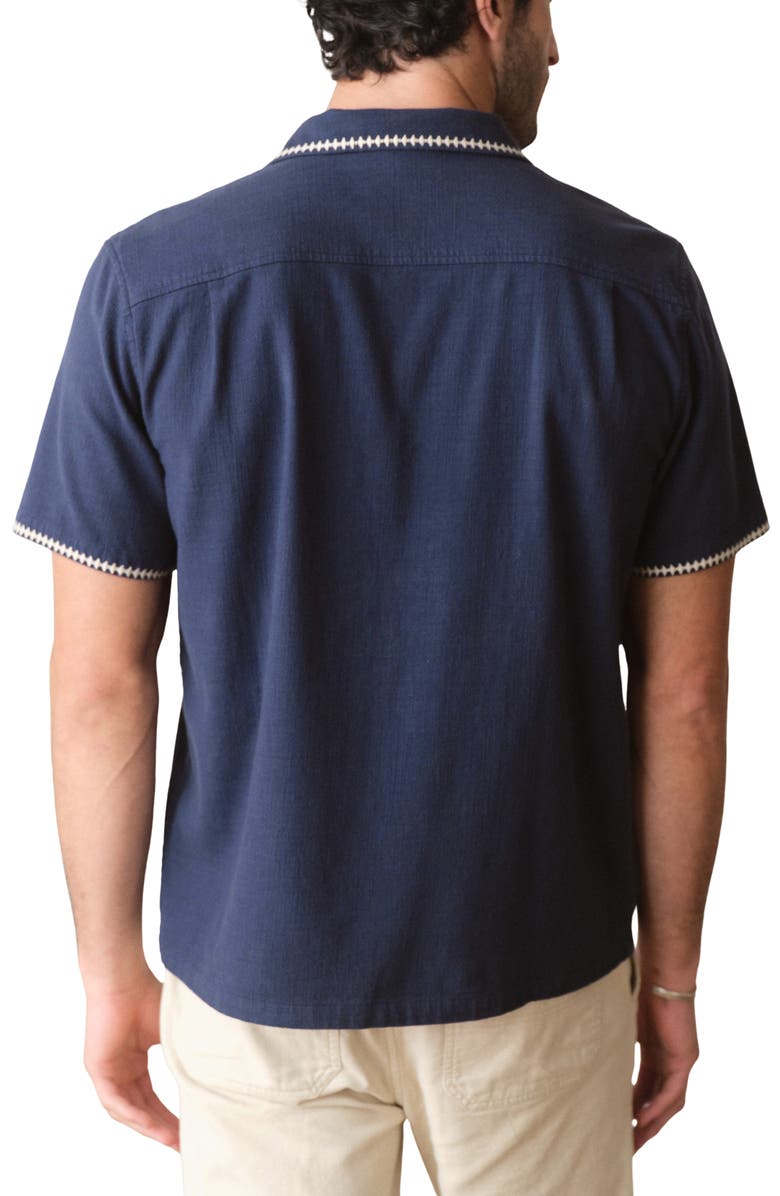 Marine Layer Embroidered Slub Cotton Camp Shirt, Alternate, color, India Ink