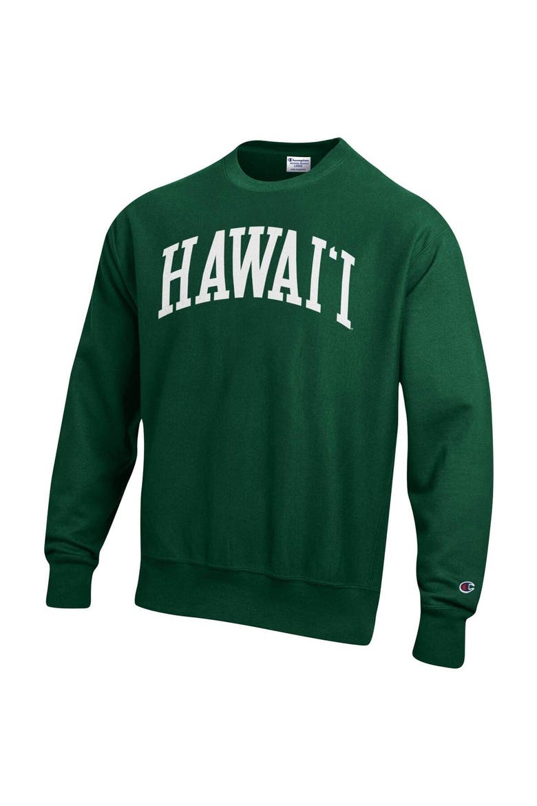 Men's Champion Green Hawaii Warriors Arch Reverse Weave Pullover Sweatshirt, Alternate, color, Green
