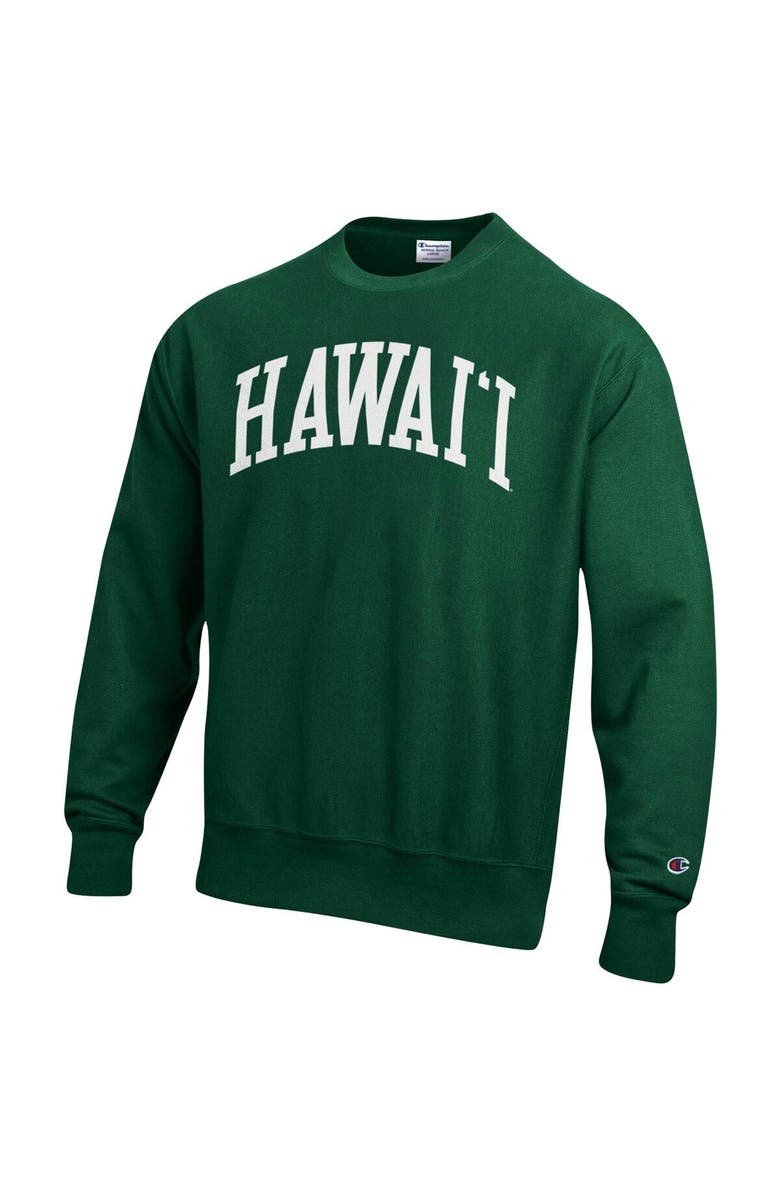 Champion Men's Champion Green Hawaii Warriors Arch Reverse Weave Pullover Sweatshirt, Alternate, color,