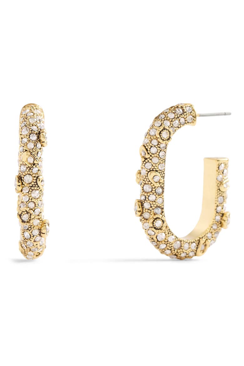 Pavé Crystal Floral Oval Hoop Earrings, Main, color, CRYSTAL/ GOLD