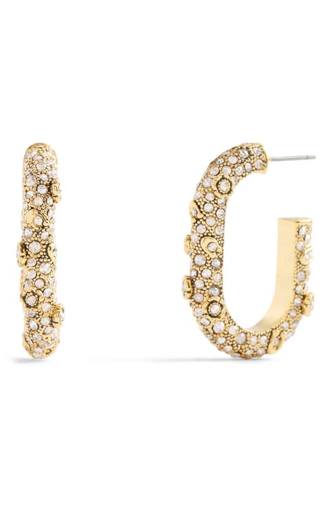 Pavé Crystal Floral Oval Hoop Earrings