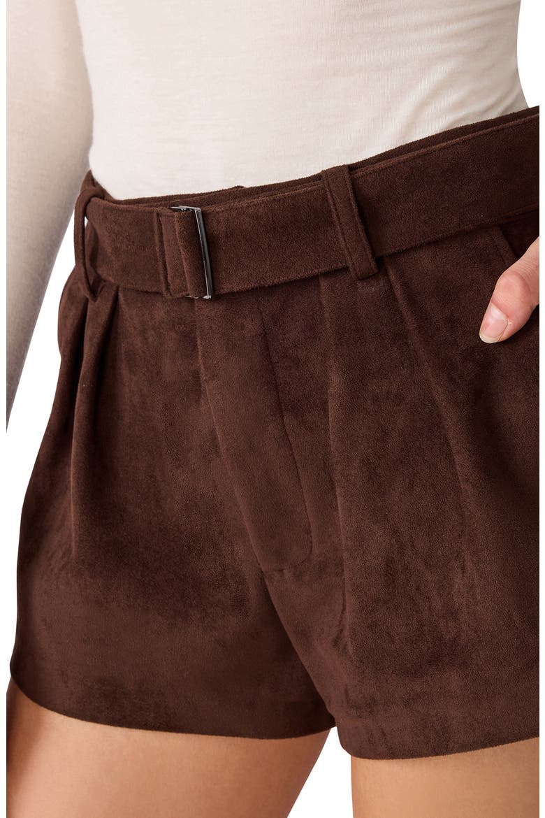 Evanda Belted Faux Suede Shorts, Alternate, color, DARK CHOCOLATE