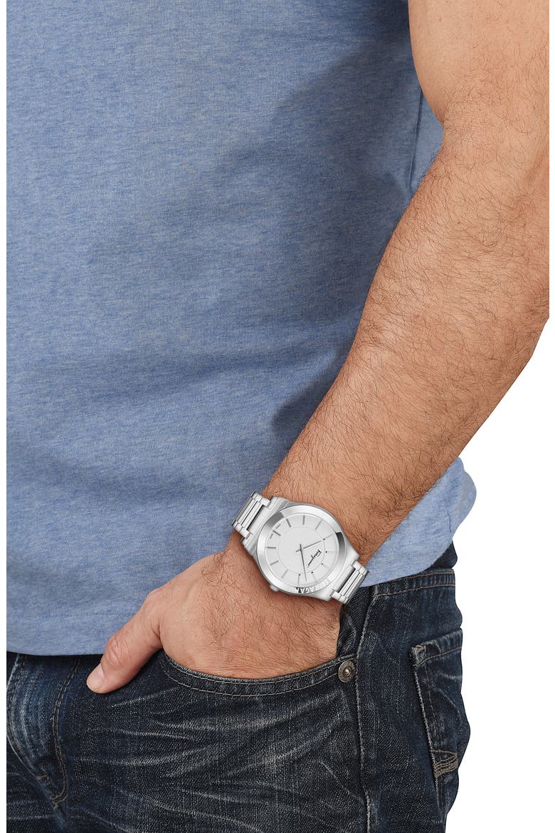 Gancini Swiss Quartz Bracelet Watch, Alternate, color, WHITE/ STAINLESS STEEL
