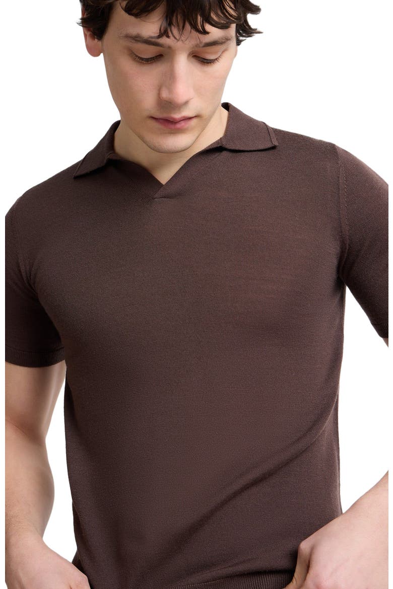 Extra Fine Merino Wool Short Sleeve Johnny Collar Polo, Alternate, color, Espresso